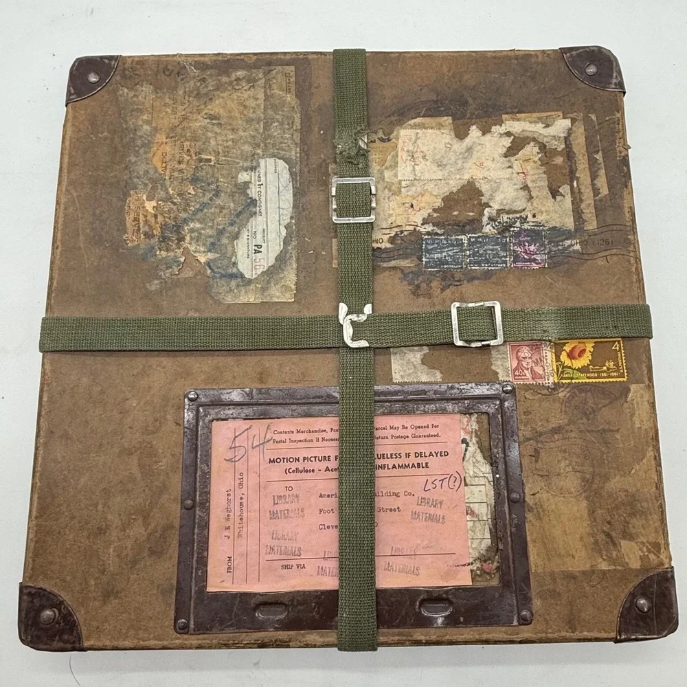 Antique‎ Motion Picture Film Case Shipping Container With Labels Stamps